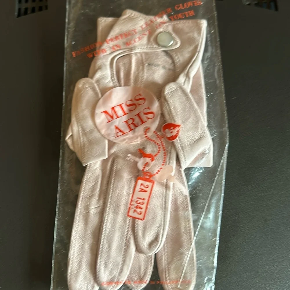 MISS ARIS Vintage Pink Leather Gloves Size XS